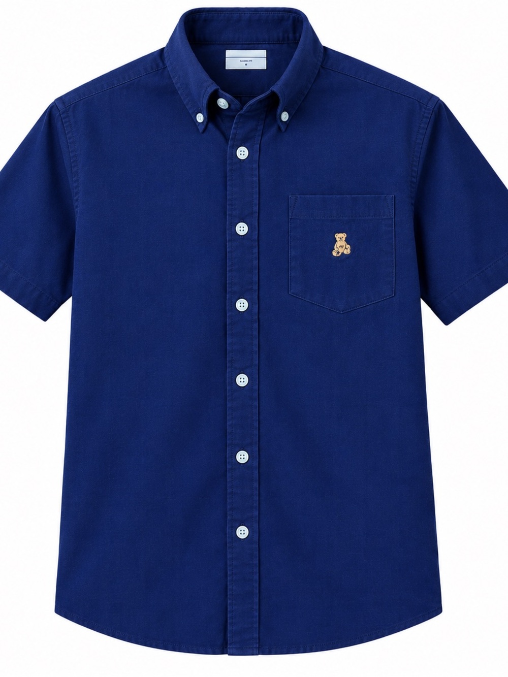 GAP Boys Navy Short-Sleeve Button-Down Shirt with Embroidered Bear